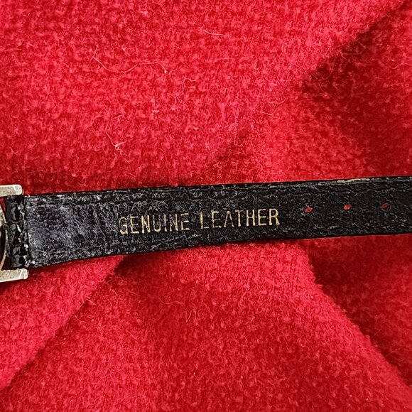 SKC Black Gold Tone Genuine Leather Embossed Strap Diamond Quartz SS Back Watch - Picture 12 of 16